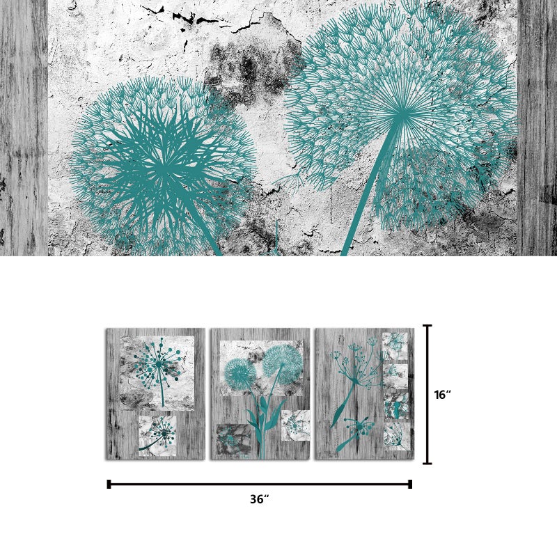 Visual Art Decor Teal Dandelion Flower Painting Rustic Farmhouse Decor Framed Canvas Wall Art Ready to Hang Teal Bathroom Decor 12inchx16inchx3 Pieces - Image 5